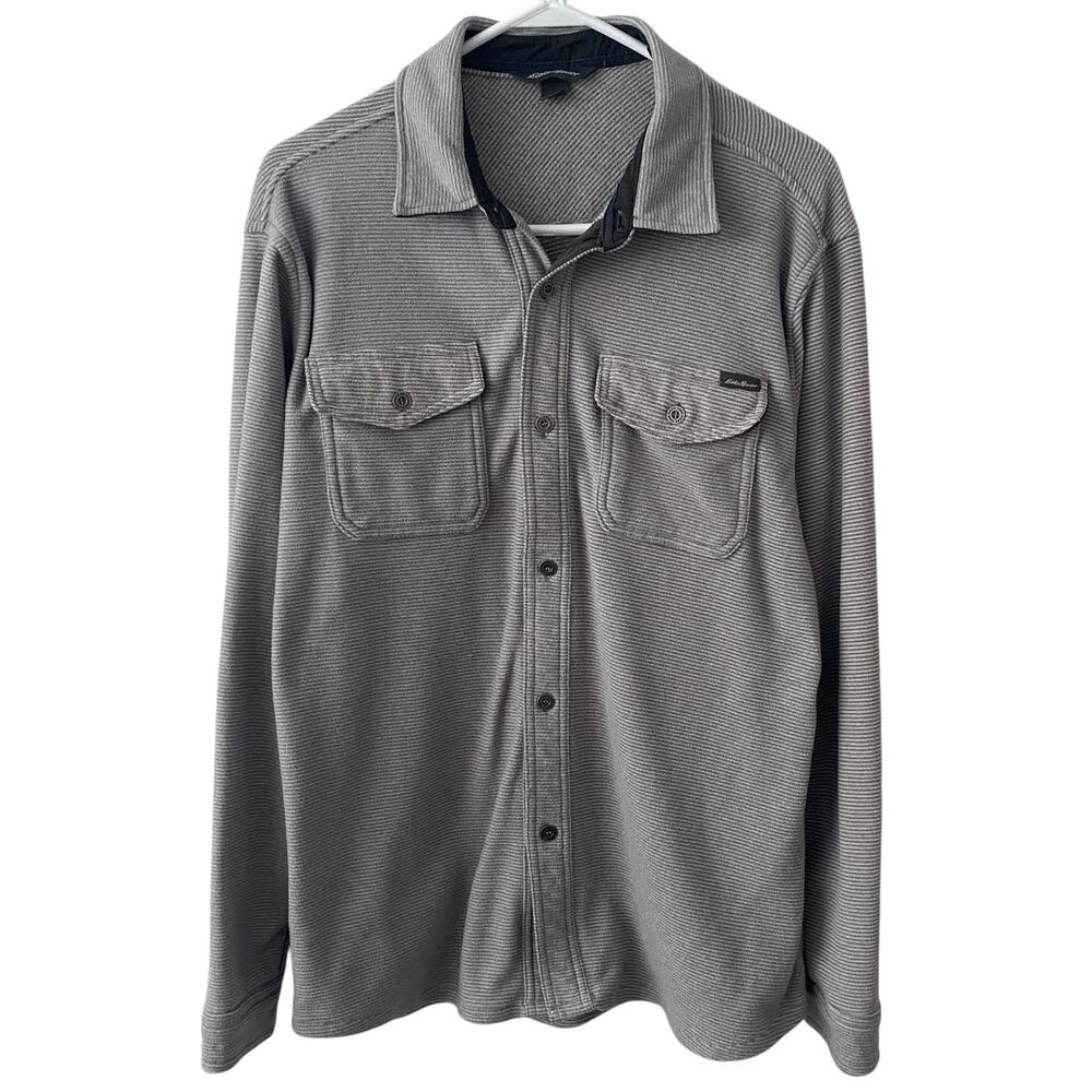EDDIE BAUER Men's Heather Gray Fleece Button Down Jacket Size Large Soft Warm